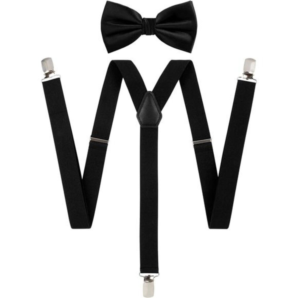 TIE G Solid Color Men's Suspender + Woven Bow Tie Set for Wedding : Vivid Color
